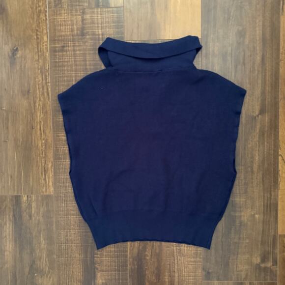NWOT Navy Blue Knit Set Drawstring Shorts w/ Pockets Collared Knit Top - xs - Picture 3 of 6
